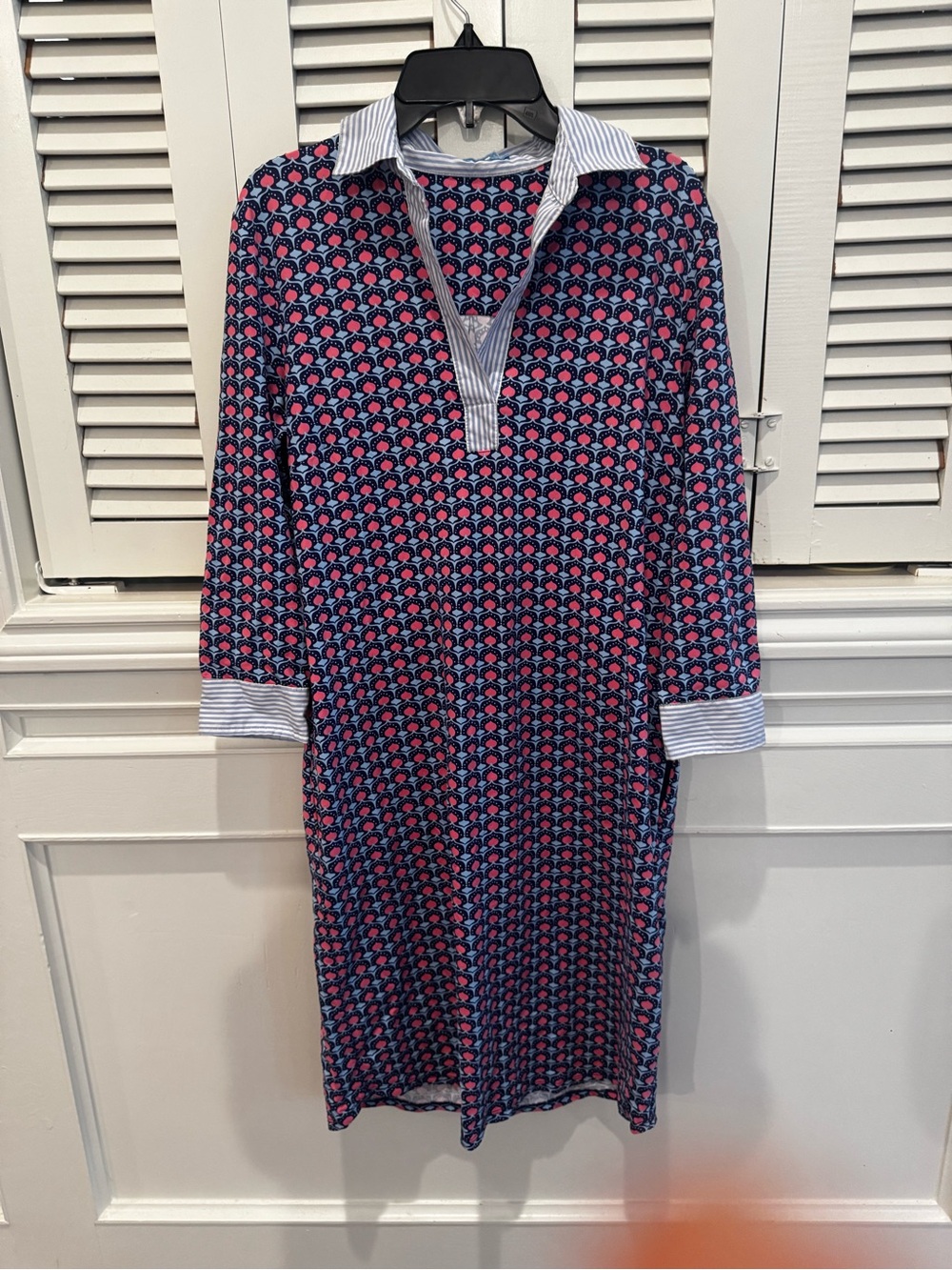 J. McLaughlin Navy and Pink Patterned Shirt Dress